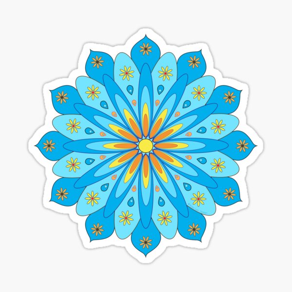 Mandala fleurs bleu, jaune, orange Sticker