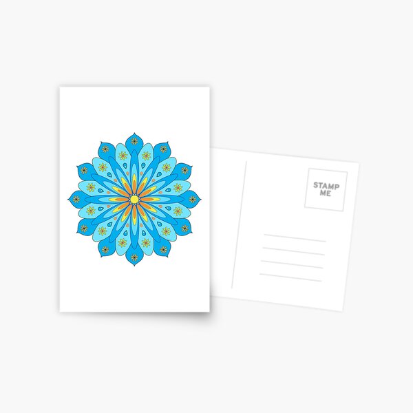 Mandala fleurs bleu, jaune, orange Carte postale