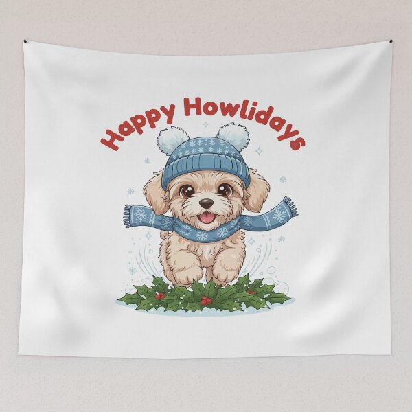 Item preview, Happy Howlidays Maltipoo – Cute Christmas Dog in Winter Scarf designed and sold by The Real Life Symphony.