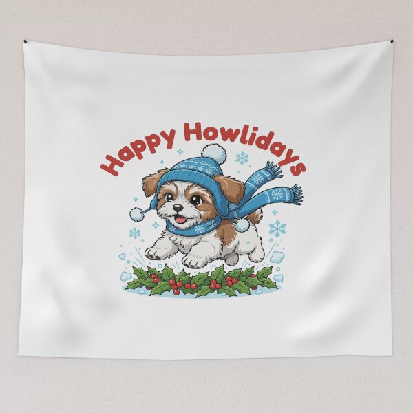 Item preview, Happy Howlidays Morkie – Cute Christmas Dog in Winter Scarf designed and sold by The Real Life Symphony.