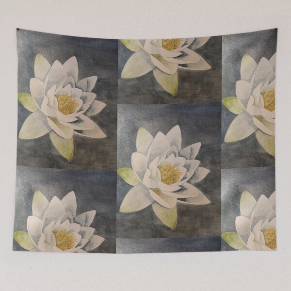 Item preview, Single white waterlily watercolour painting  designed and sold by esvb.