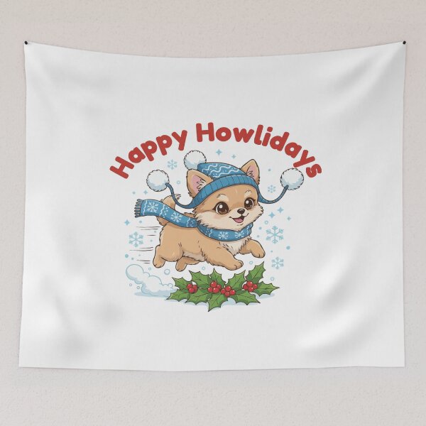 Item preview, Happy Howlidays Pomchi – Cute Christmas Dog in Winter Scarf designed and sold by The Real Life Symphony.