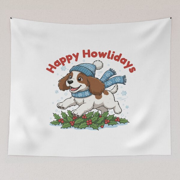 Item preview, Happy Howlidays English Springer Spaniel – Cute Christmas Dog in Winter Scarf designed and sold by The Real Life Symphony.