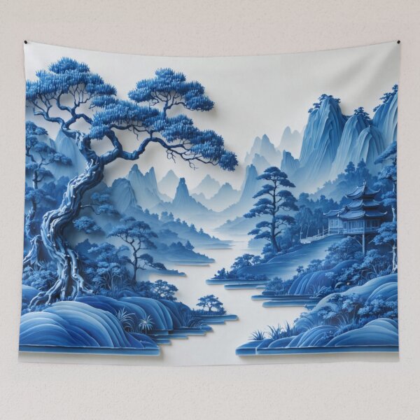 Item preview, Willow Pattern 3D-effect Landscape 4 Japanese Inspired  designed and sold by NickWhittleArt.