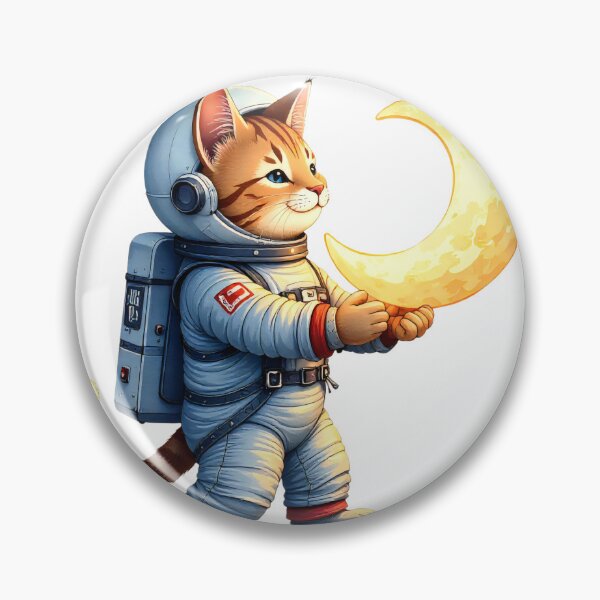 Item preview, Cute cat in astronaut suit holding a crescent moon in a whimsical outer space designed and sold by SpaceartLilu.
