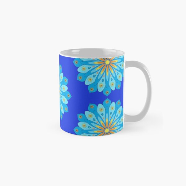 Mandala fleurs bleu, jaune, orange Mug classique