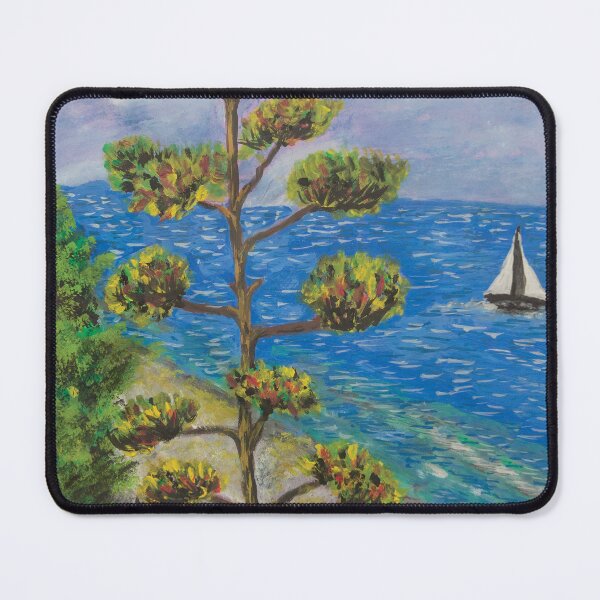 Item preview, Sea Landscape Watercolor Painting – Coastal Forest View designed and sold by pineappledizajn.