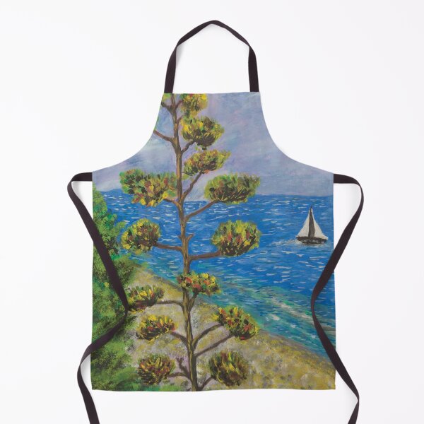 Item preview, Sea Landscape Watercolor Painting – Coastal Forest View designed and sold by pineappledizajn.