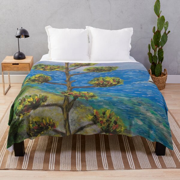 Item preview, Sea Landscape Watercolor Painting – Coastal Forest View designed and sold by pineappledizajn.