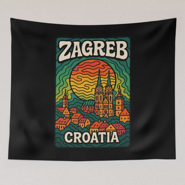 Item preview, Zagreb Croatia Retro Trippy designed and sold by TomFrontierArt.