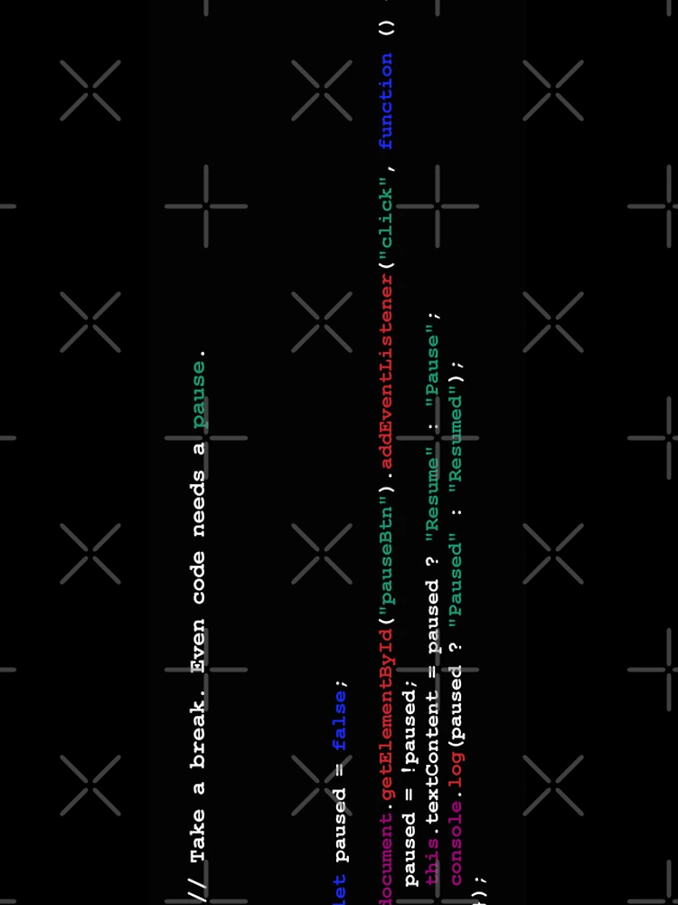 Thumbnail 4 of 4, iPhone Case, Pause Button – Real JavaScript Code for Real Breaks (black background) designed and sold by BatavianBrew.