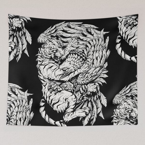 Item preview, Tiger vs Eagle Tattoo Style Hand-drawn Illustration designed and sold by JOTCH.art.