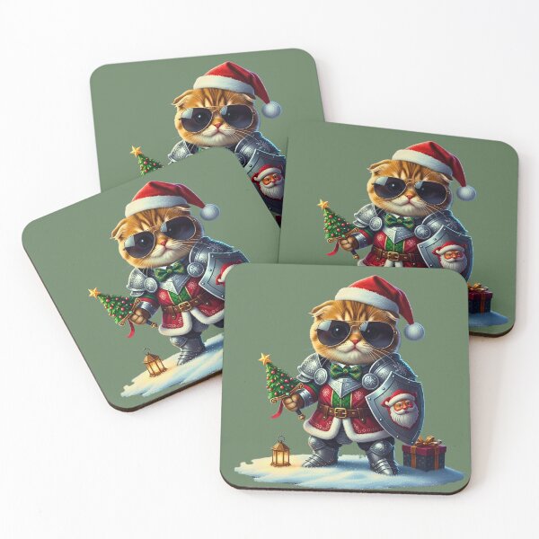 Item preview, Christmas Knight Cat in Armor | Funny Santa Warrior Kitty | Cool Cat with Shield and Sword designed and sold by E-SarnEdge.