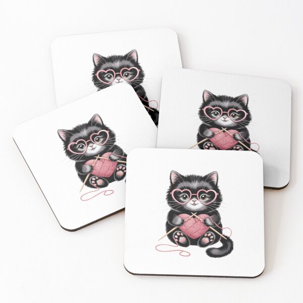 Item preview, Kitten Knitting with Heart Glasses designed and sold by jkrphoto.