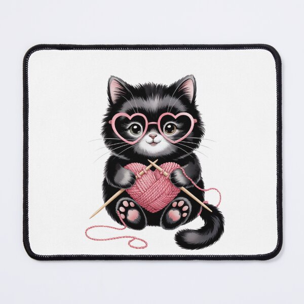Item preview, Kitten Knitting with Heart Glasses designed and sold by jkrphoto.