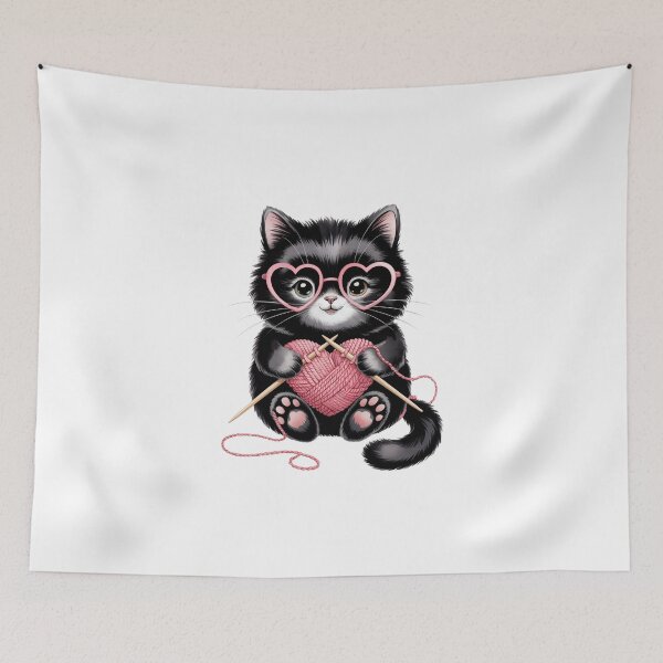Item preview, Kitten Knitting with Heart Glasses designed and sold by jkrphoto.