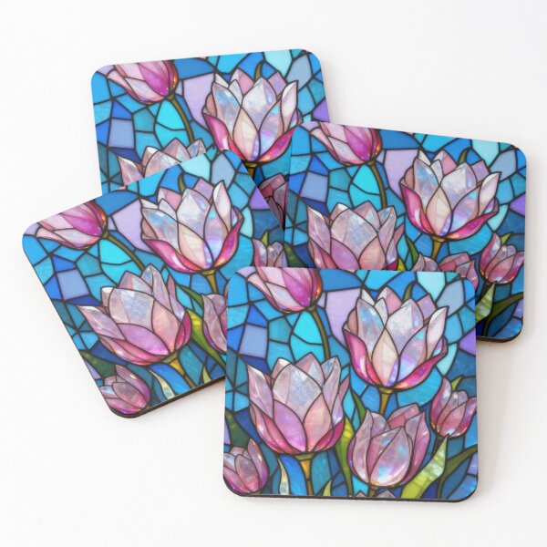 Item preview, Pink Stained Glass Tulips  designed and sold by MyCozyCorner24.