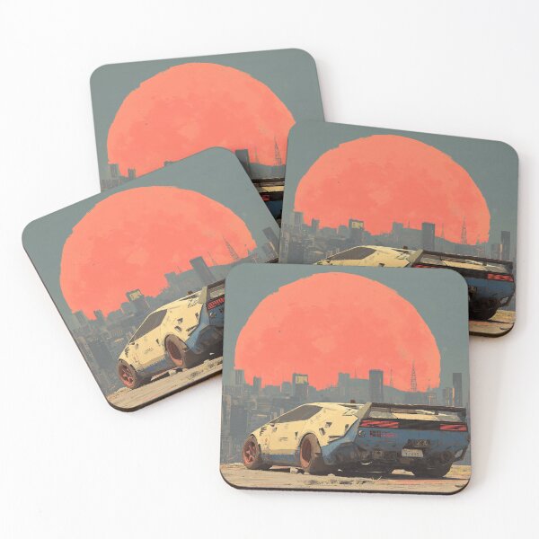 Item preview, Retro Cyberpunk Sports Car Sunset | Dystopian City Sci-Fi Drive designed and sold by MetroEnvision.