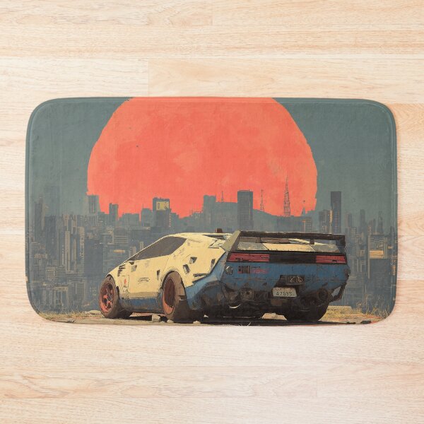 Item preview, Retro Cyberpunk Sports Car Sunset | Dystopian City Sci-Fi Drive designed and sold by MetroEnvision.