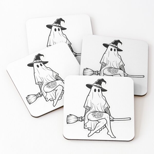 Item preview, Adorable Ghost Witch with Hat and Broom Illustration designed and sold by Scabio Designs .