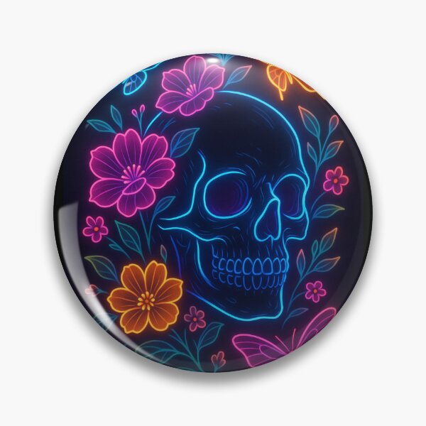 Artikelvorschau, Neon Skull & Butterflies – Leuchtender Totenkopf mit Blumen entworfen und verkauft von Gletschie.