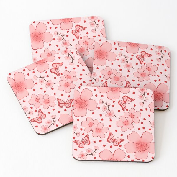 Item preview, Sakura Flowers Red Hearts Pink Pattern designed and sold by CandyAppleCats.