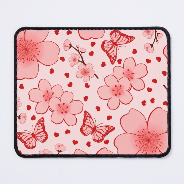 Item preview, Sakura Flowers Red Hearts Pink Pattern designed and sold by CandyAppleCats.
