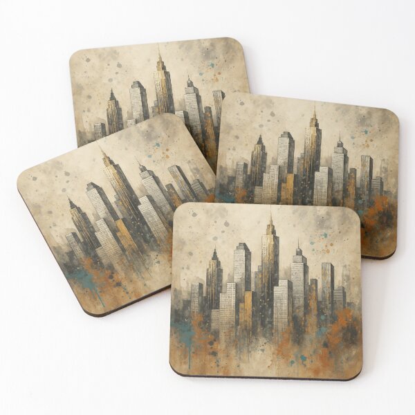 Artikelvorschau, Urbane Träume – Abstrakte Stadtsilhouette in Aquarell entworfen und verkauft von Trail Echo Prints.