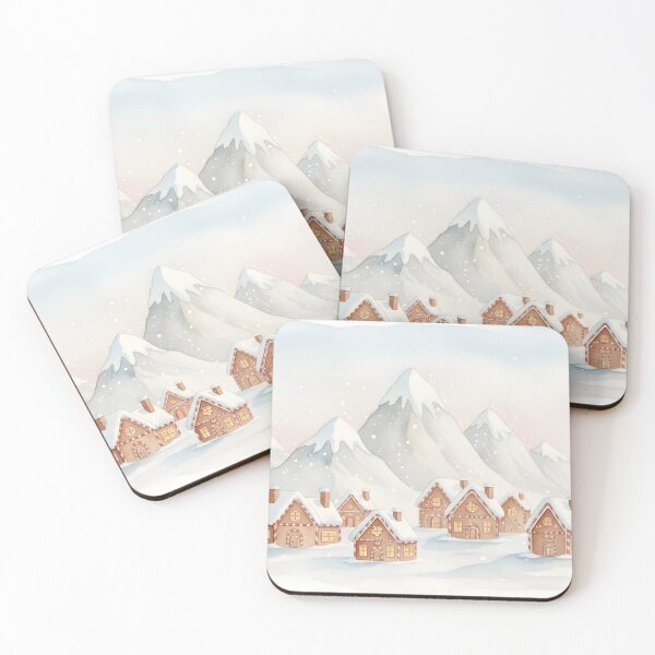 Item preview, Winter Gingerbread Village Against Snowy Mountains designed and sold by homydesign.