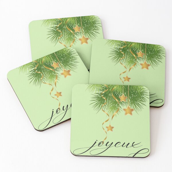 Item preview, Joyeux Noël – Elegant French Christmas Design with Golden Stars and Green Pine Branches designed and sold by GrafteesGlow.
