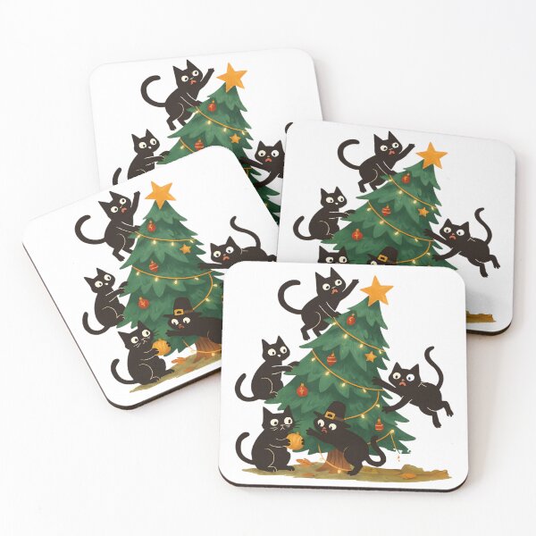 Item preview, Mischievous Black Cats Climbing Christmas Tree designed and sold by DariaOltes.