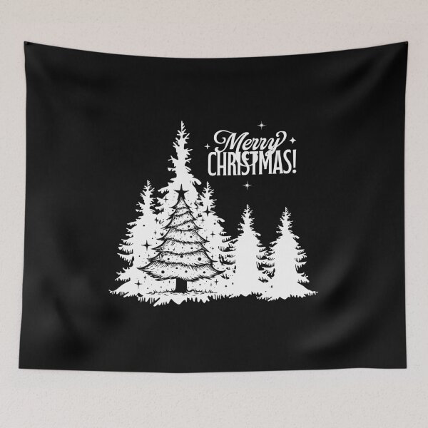 Item preview, Retro Black and White Christmas Tree Forest designed and sold by ArtStudiobyIta.