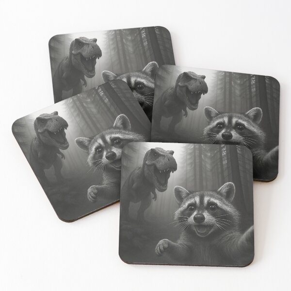 Item preview, Raccoon Selfie T-Rex Dinosaur Forest designed and sold by NosandEdgy.