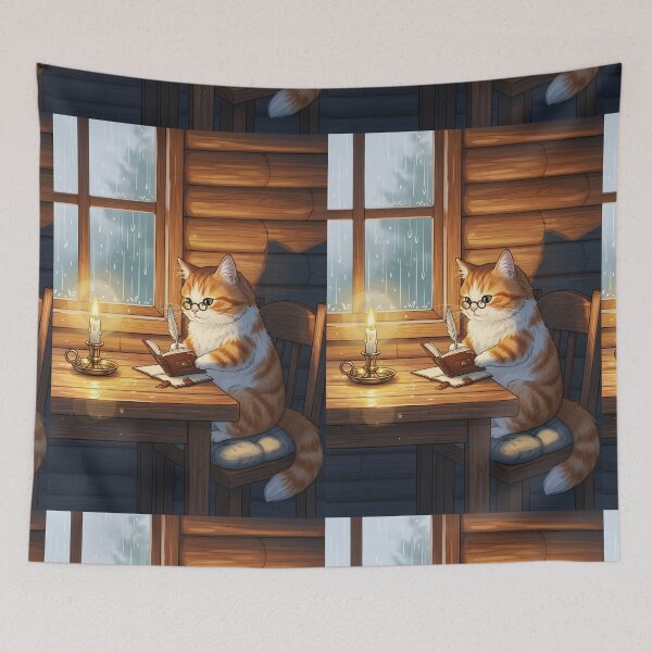 Item preview, Orange Tabby Cat in Rainy Cabin designed and sold by Cherry Dreams.