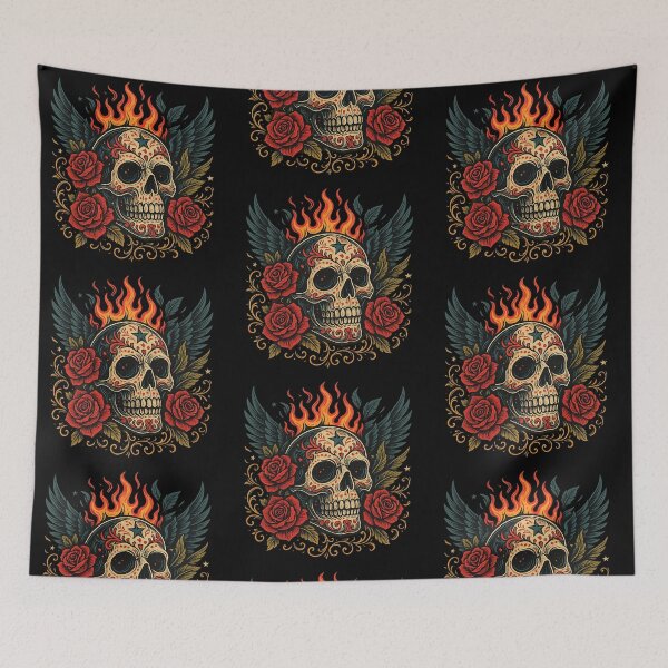Item preview, Fire Skull with Classic Roses designed and sold by LaNadaYFundante.