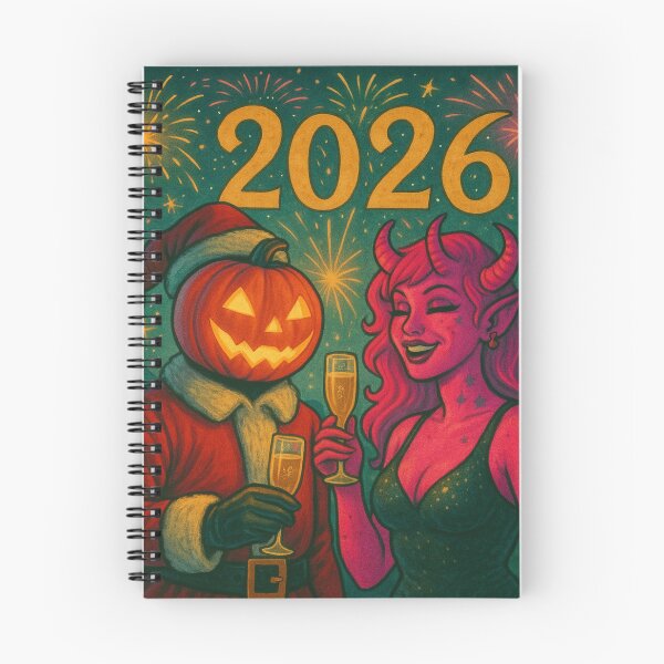Item preview, Headless Horseman New Year 2026: Pumpkin Santa and Demon Girl Fireworks Art designed and sold by TheHorsemanRidesAgain.