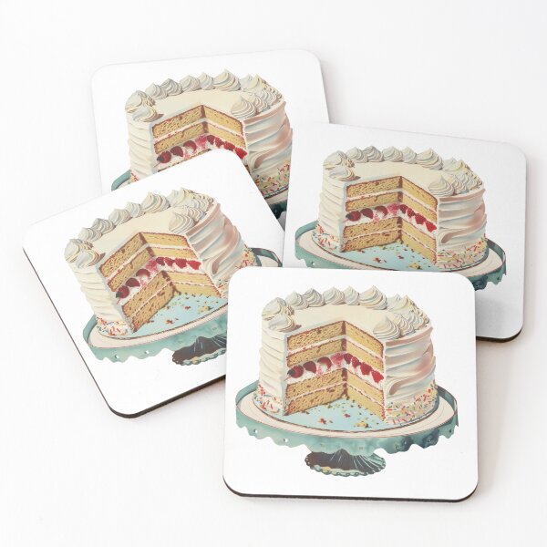 Item preview, Vintage White Birthday Cake - retro illustration designed and sold by PIXEL POP DESIGNS - Beyond the Norm!.