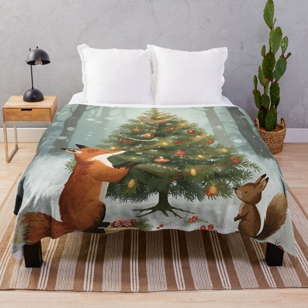 Item preview, Fox and Squirrel Decorating the Christmas Tree in the Snowy Woods designed and sold by WildlifeWhimsy.