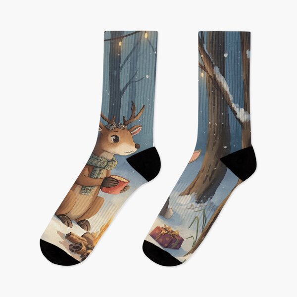 Item preview, Reindeer and Bunny Share Cocoa by the Campfire on a Christmas Night designed and sold by WildlifeWhimsy.