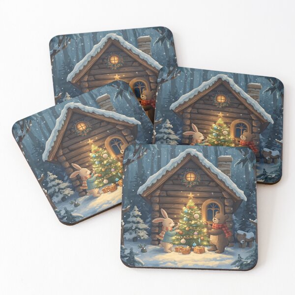 Item preview, Cozy Christmas: Rabbit and Bear Decorating Together designed and sold by WildlifeWhimsy.