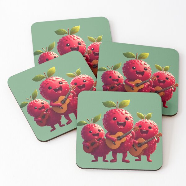 Item preview, Kawaii Raspberry Trio Happy Berries Playing Guitar Cute Fruit Music designed and sold by AOG-DESIGNS.