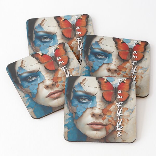 Item preview, I Am Future – Surreal Blue and Orange Woman Portrait with Butterfly designed and sold by Boski22.