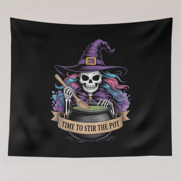 Item preview, Time to Stir The Pot Skeleton Woman Witch Halloween Pin-Up designed and sold by AmparoBoyle.