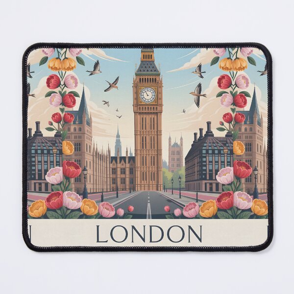 Item preview, London Art Print with Tulips and Birds – Vibrant UK Landmark Illustration designed and sold by Witsprings.