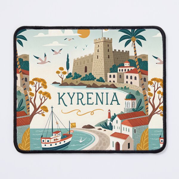 Item preview, Kyrenia Harbor Castle Travel Poster – Mediterranean Coastal Art Print designed and sold by Witsprings.