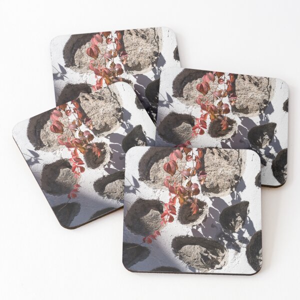 Item preview, Red Virginia Creeper Vine on Rough Stone Wall designed and sold by Georgia Mizuleva.