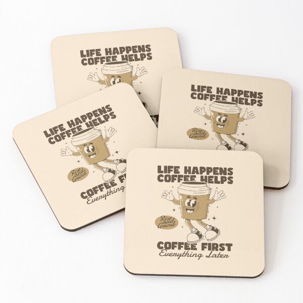 Item preview, Life Happens Coffee Helps Retro Coffee Cup Character designed and sold by adipra.