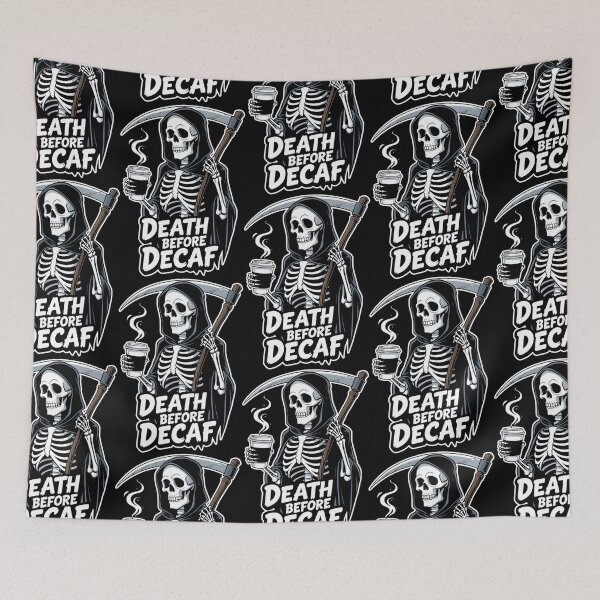 Item preview, Death Before Decaf Funny Grim Reaper Coffee Art designed and sold by Skulls & Calaveras.