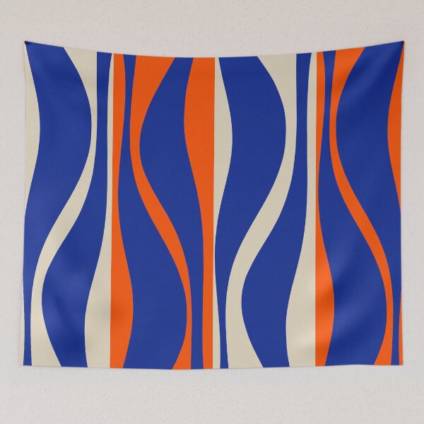 Item preview, Mid Century Modern Retro Lounge Striped Ogee Pattern in Bright Blue, Orange, and Beige designed and sold by kierkegaard.