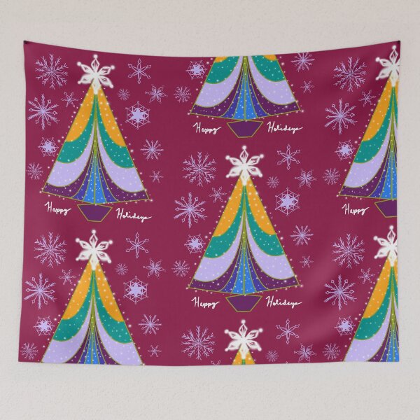 Item preview, Happy Holidays Greeting Card - Christmas tree with lights and snowflakes designed and sold by Sara Gans.
